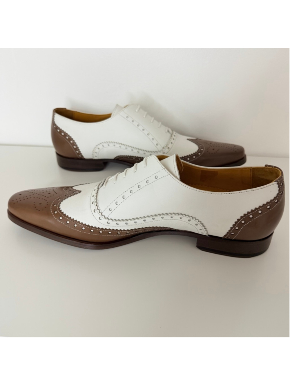 Undandy Mens Leather Wingtip Brogue Oxford Spectator Shoes Size 12.5 - Picture 9 of 11